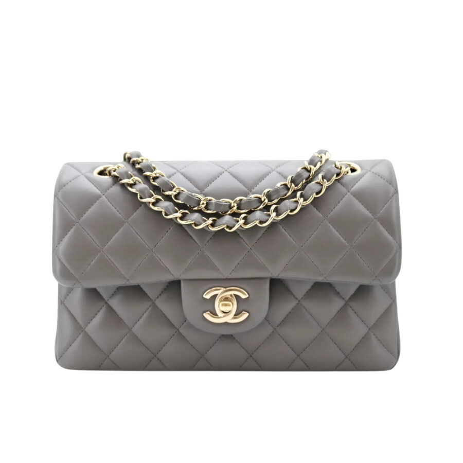 Chanel Classic Double Flap Bag Gold Hardware Gray 25Cm
