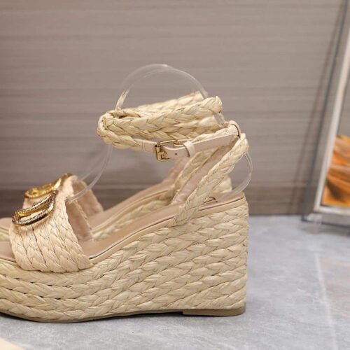 Alternative view of Valentino Garavani Vlogo Raffia Platform Wedge Sandals Natural