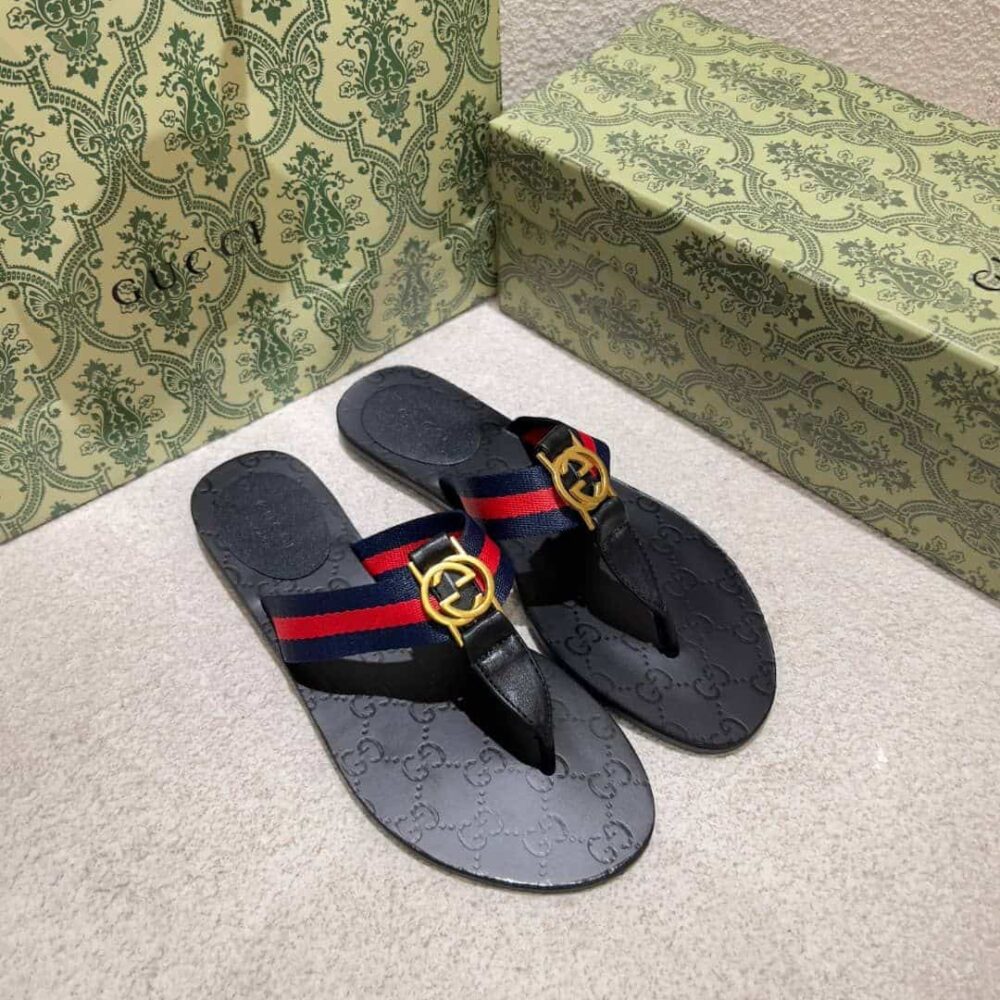 GUCCI DOUBLE G THONG LEATHER NAVY BLUE 0B7N0 7100 - Image 2