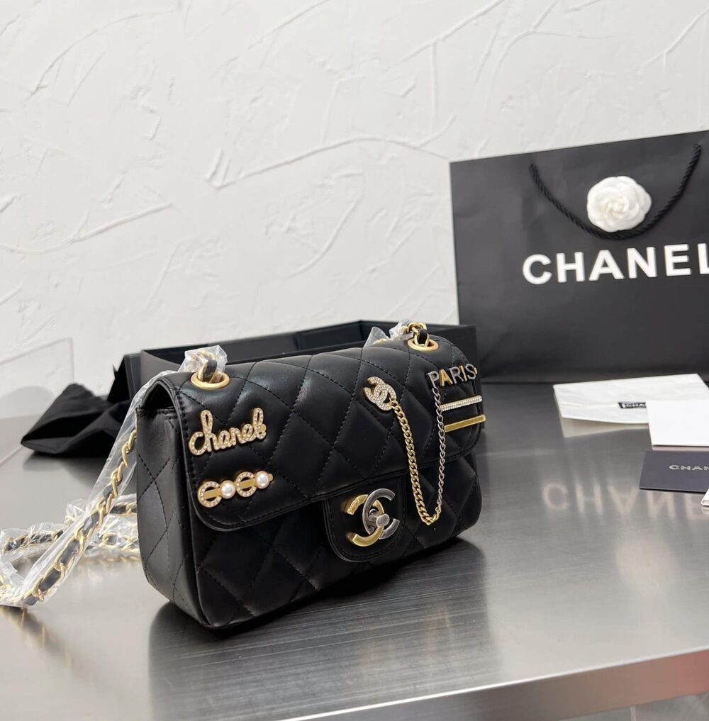 CHANEL QUILTED MINI COCO CLIPS FLAP GOLD AND RUTHENIUM HARDWARE BLACK 20CM - Image 10