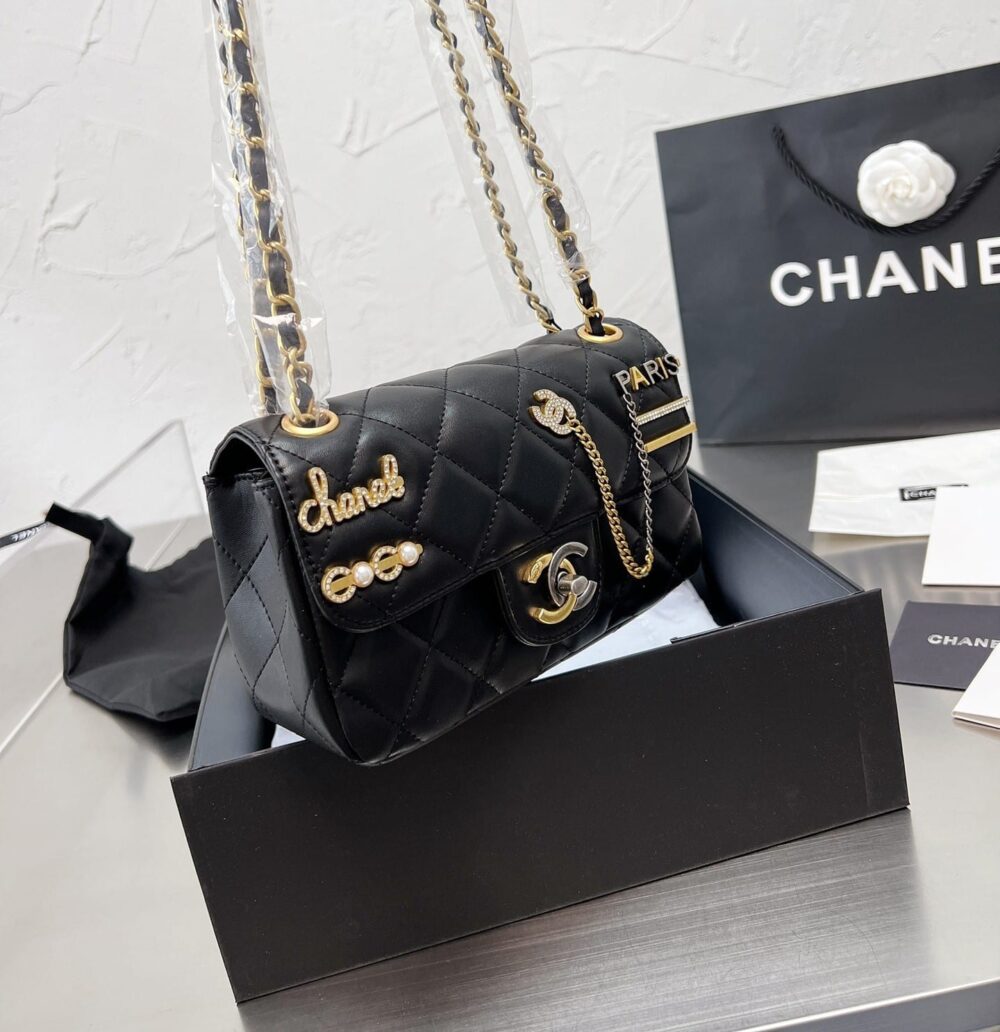 CHANEL QUILTED MINI COCO CLIPS FLAP GOLD AND RUTHENIUM HARDWARE BLACK 20CM - Image 9