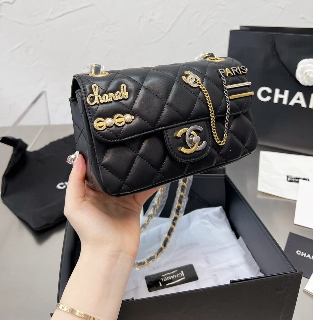 CHANEL QUILTED MINI COCO CLIPS FLAP GOLD AND RUTHENIUM HARDWARE BLACK 20CM - Image 8