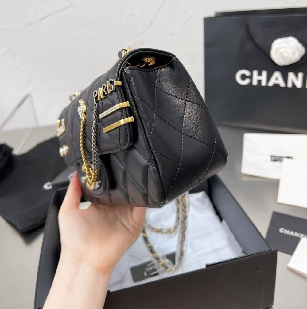 CHANEL QUILTED MINI COCO CLIPS FLAP GOLD AND RUTHENIUM HARDWARE BLACK 20CM - Image 5