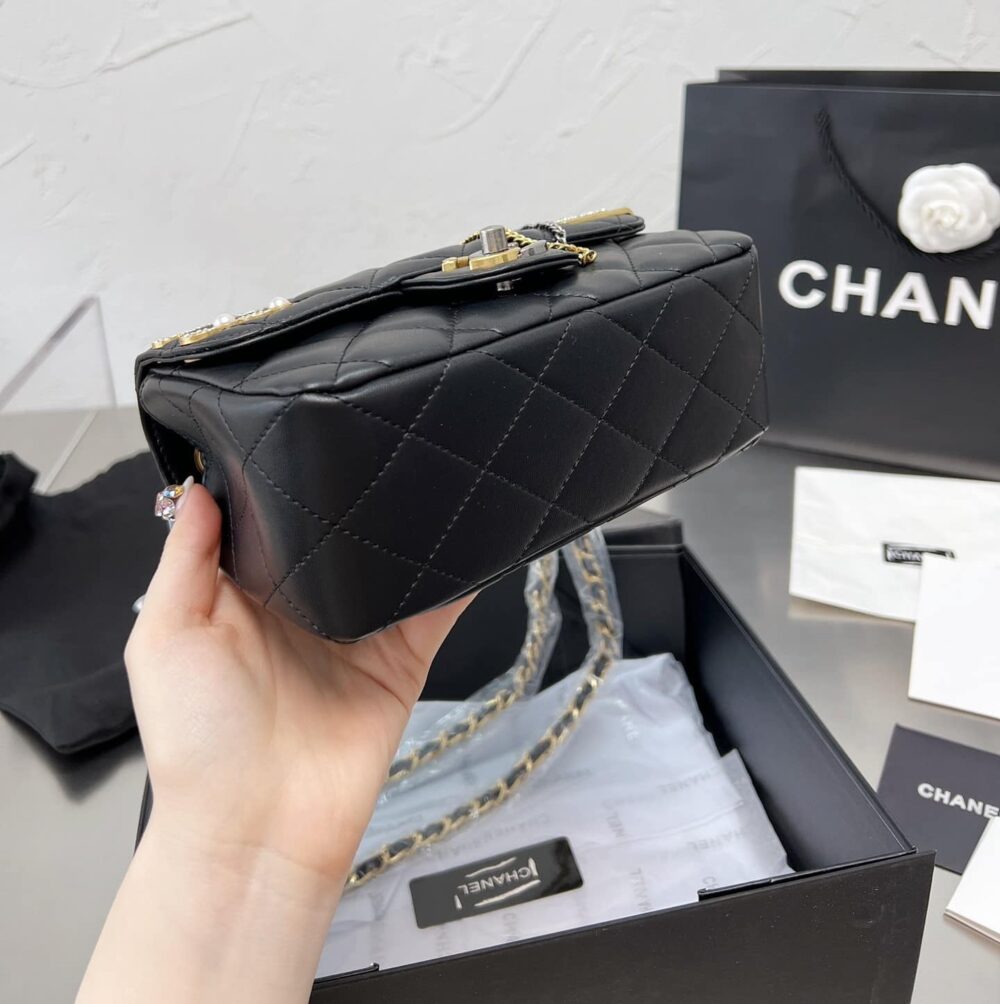 CHANEL QUILTED MINI COCO CLIPS FLAP GOLD AND RUTHENIUM HARDWARE BLACK 20CM - Image 4