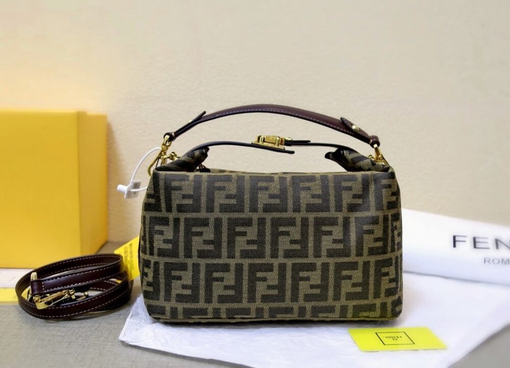 FENDI ZUCCA JACQUARD MINI POUCH BAG BROWN 27CM - Image 2