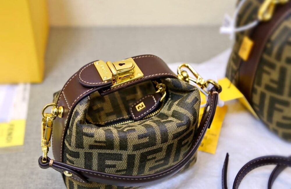 FENDI ZUCCA JACQUARD MINI POUCH BAG BROWN 27CM - Image 4