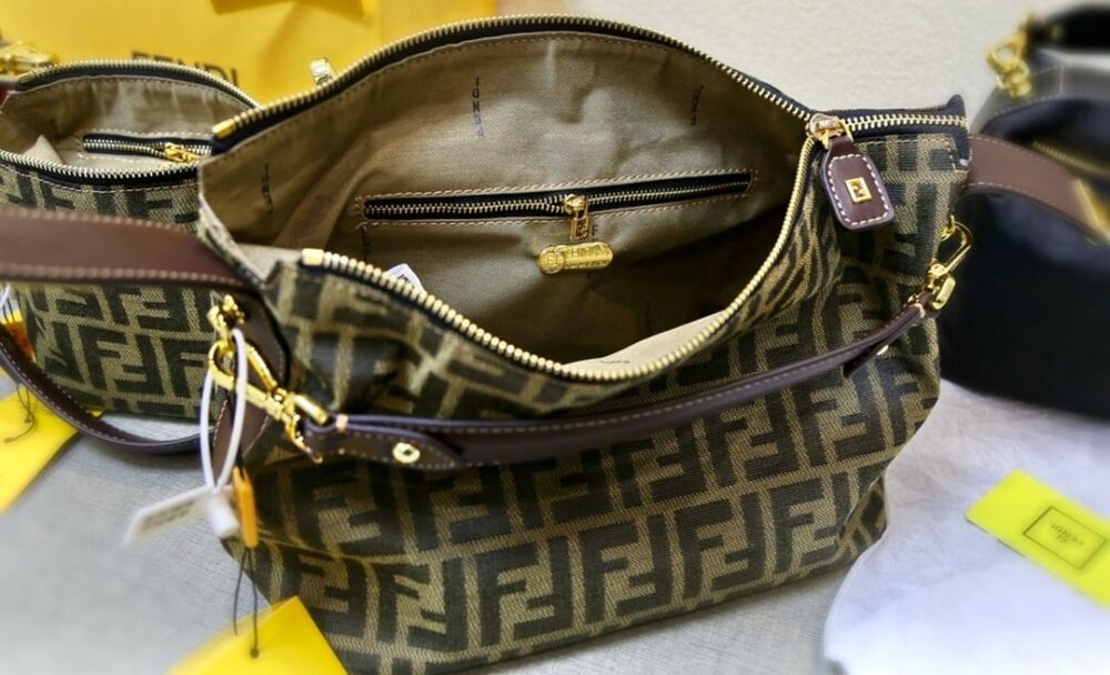 FENDI ZUCCA JACQUARD MINI POUCH BAG BROWN 27CM - Image 5