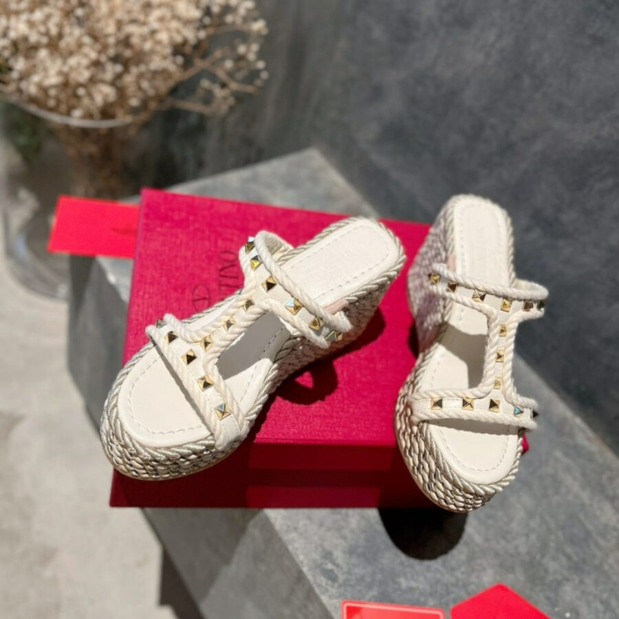 Alternative view of Valentino Rockstud Laminated Nappa Wedge Sandal Natural 4W2S0GI5DYM YBS