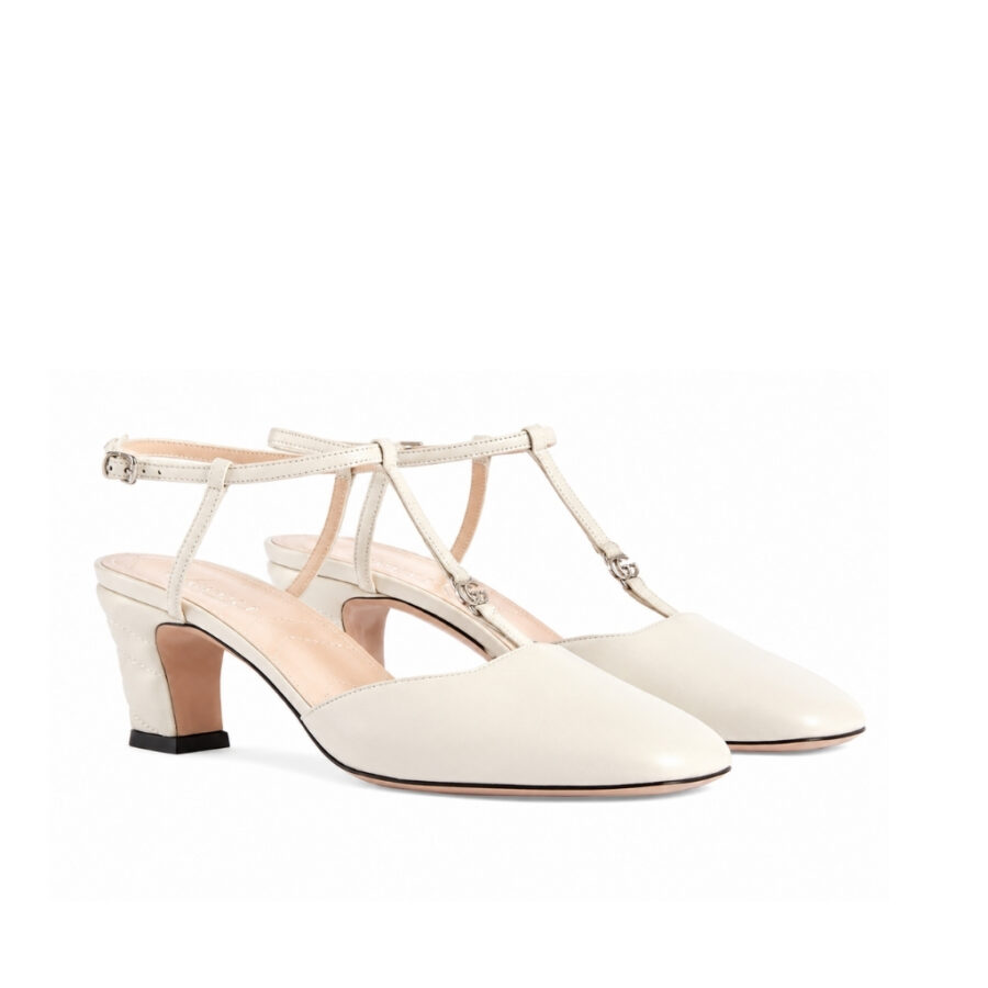 Gucci Women's Petite GG Slingback Pump ‎White ‎723446 BKO00 9049