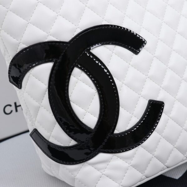 CHANEL LEATHER QUILTED LARGE CAMBON TOTE BLACK WHITE 41CM - Image 2
