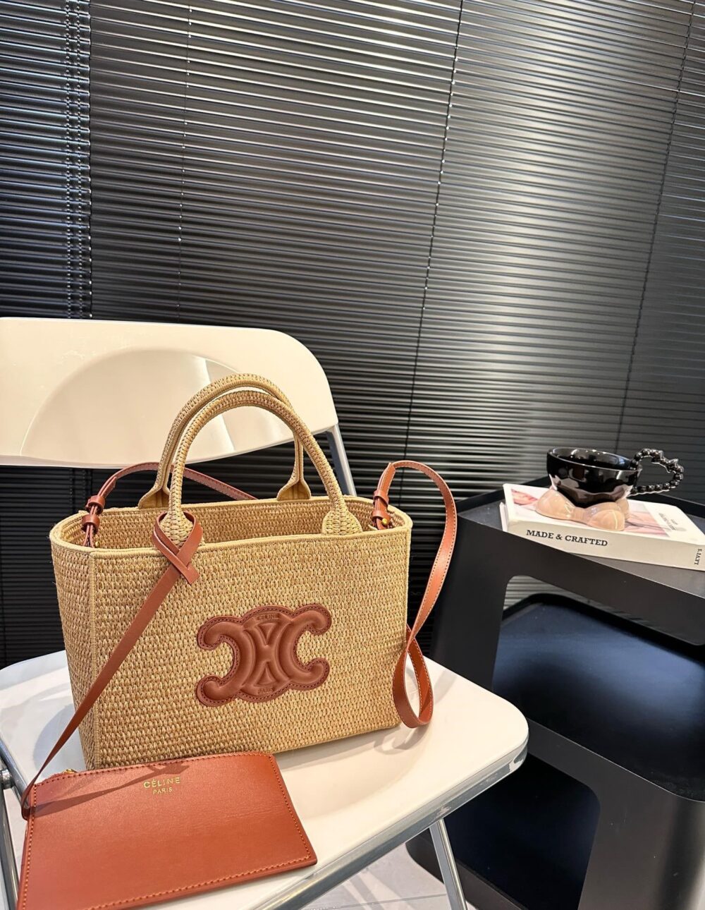 CELINE SMALL CABAS THAIS IN RAFFIA AND LEATHER TAN 27CM 116302FF7 04LU - Image 2