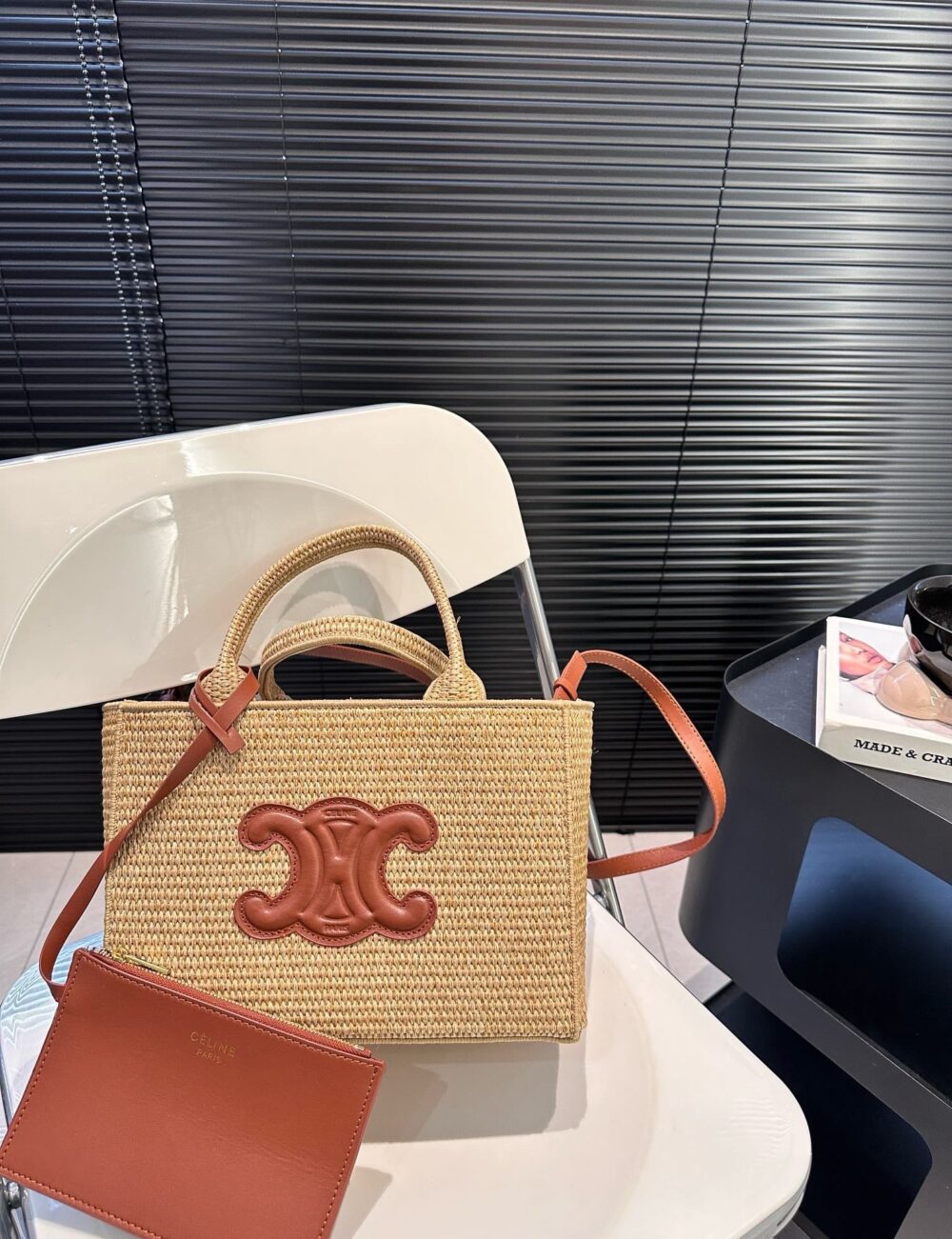 CELINE SMALL CABAS THAIS IN RAFFIA AND LEATHER TAN 27CM 116302FF7 04LU - Image 3