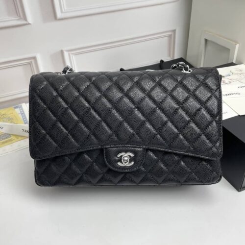 Alternative view of Chanel Maxi Classic Handbag Sliver Hardware Black 33Cm