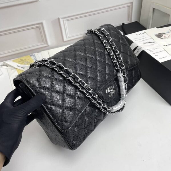 CHANEL CLASSIC FLAP SLIVER HARDWARE BLACK 33CM - Image 6