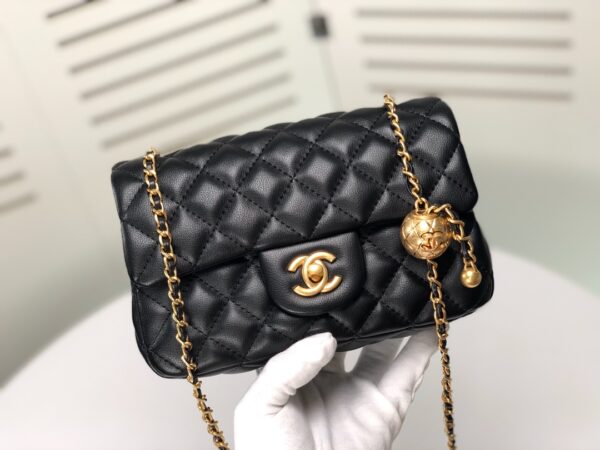 CHANEL QUILTED MINI CC RECTANGULAR PEARL CRUSH FLAP BAG BLACK 20CM - Image 3