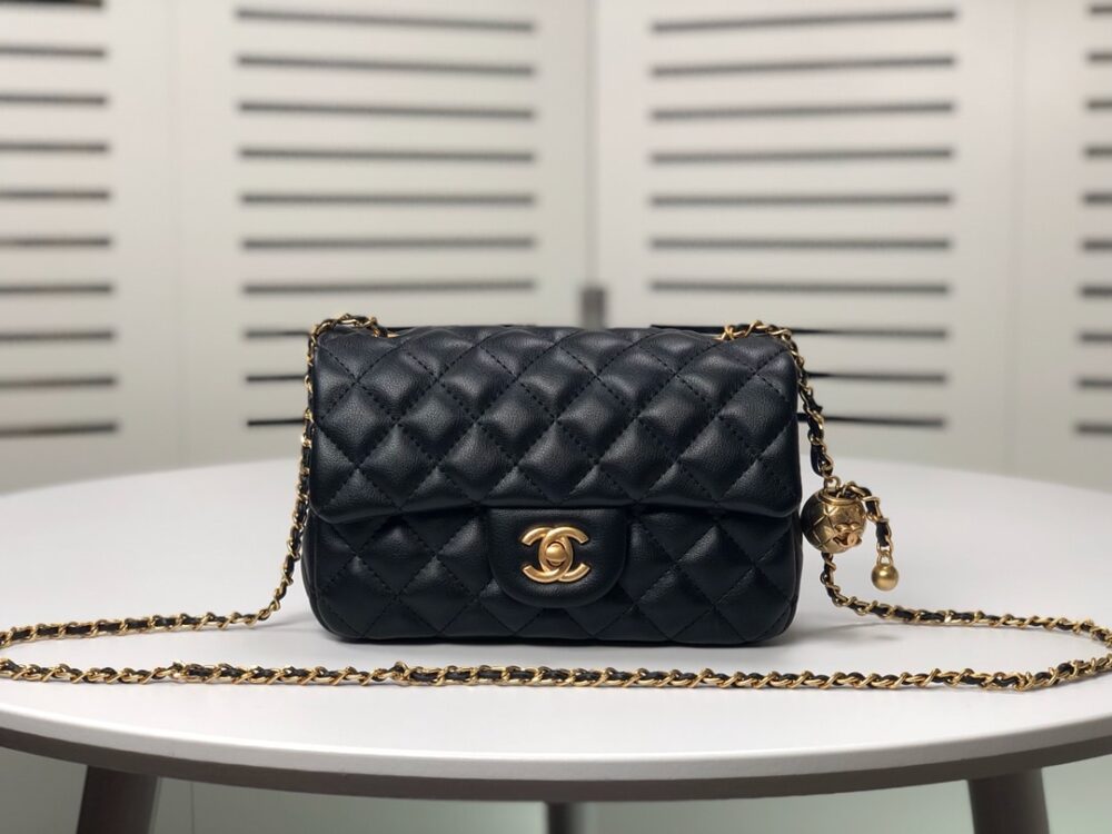 CHANEL FLAP BAG MINI CC RECTANGULAR PEARL CRUSH GOLD BLACK 20CM AS1787 B18602 94305 - Image 8