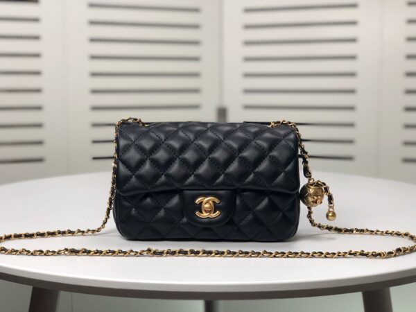 CHANEL QUILTED MINI CC RECTANGULAR PEARL CRUSH FLAP BAG BLACK 20CM - Image 9