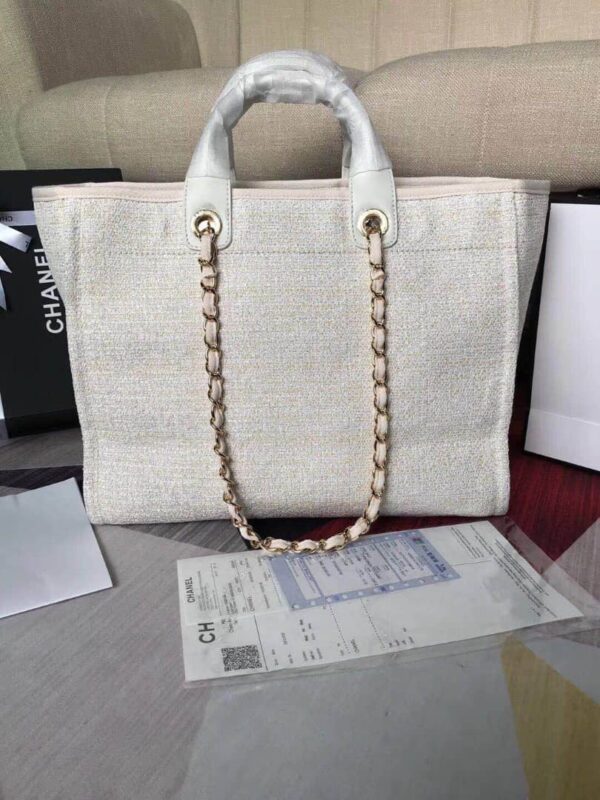 CHANEL DEAUVILLE LARGE TOTE SHOPPING BAG WHITE 38CM - Image 4