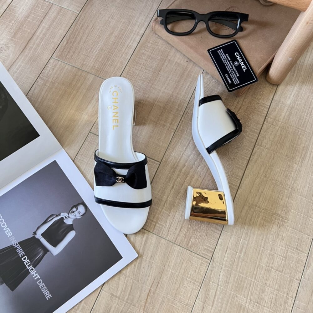 CHANEL GROSGRAIN RIBBON BOW MULE LEATHER WHITE - Image 3