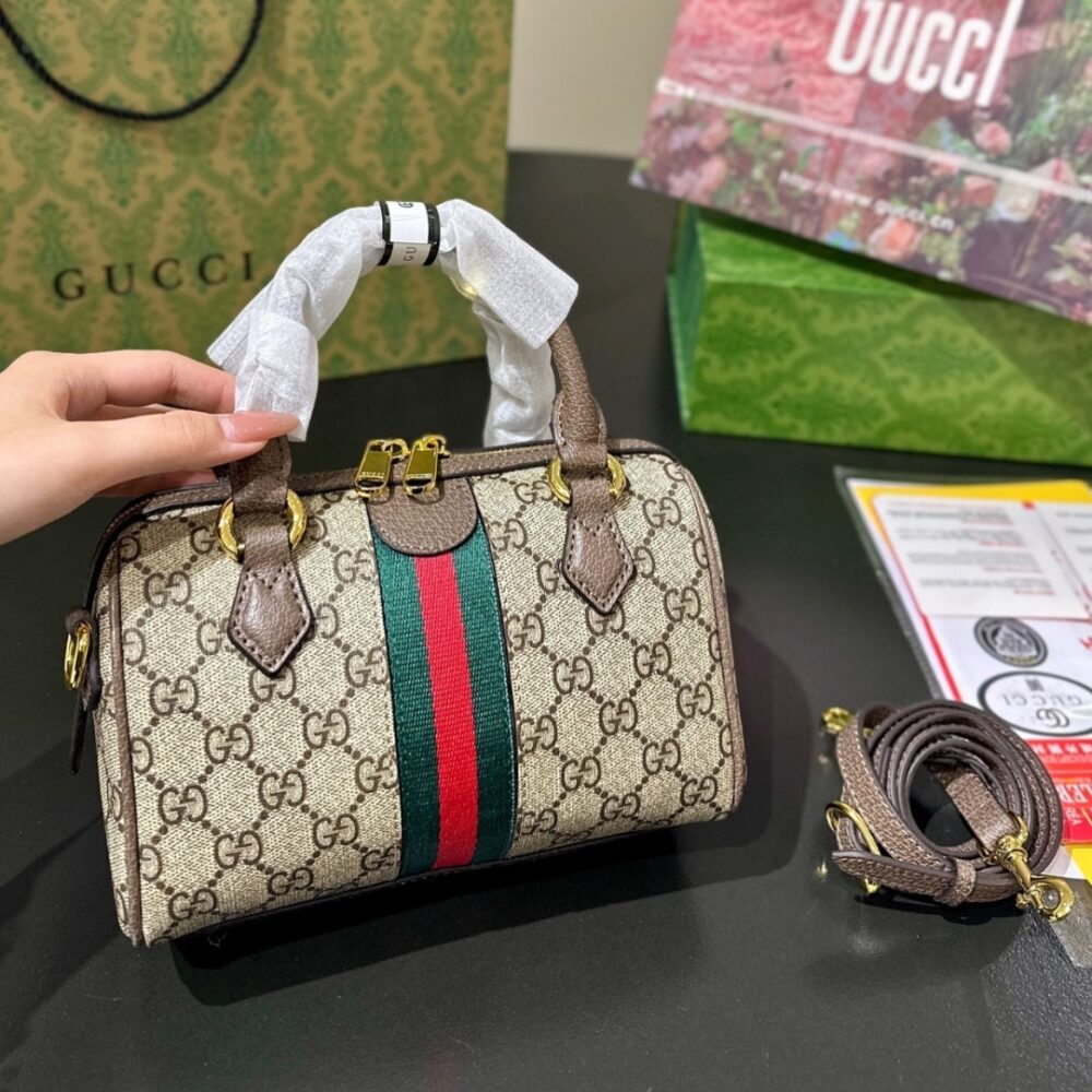 GUCCI OPHIDIA SMALL BOSTON BAG GG MONOGRAM BEIGE AND DARK BROWN 22CM 772053 96IWG 8745 - Image 6