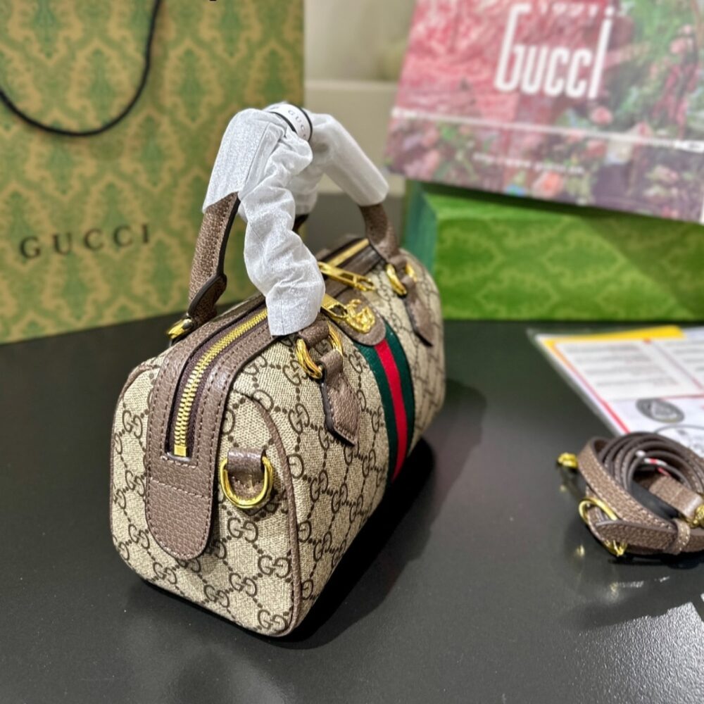 GUCCI OPHIDIA SMALL BOSTON BAG GG MONOGRAM BEIGE AND DARK BROWN 22CM 772053 96IWG 8745 - Image 3
