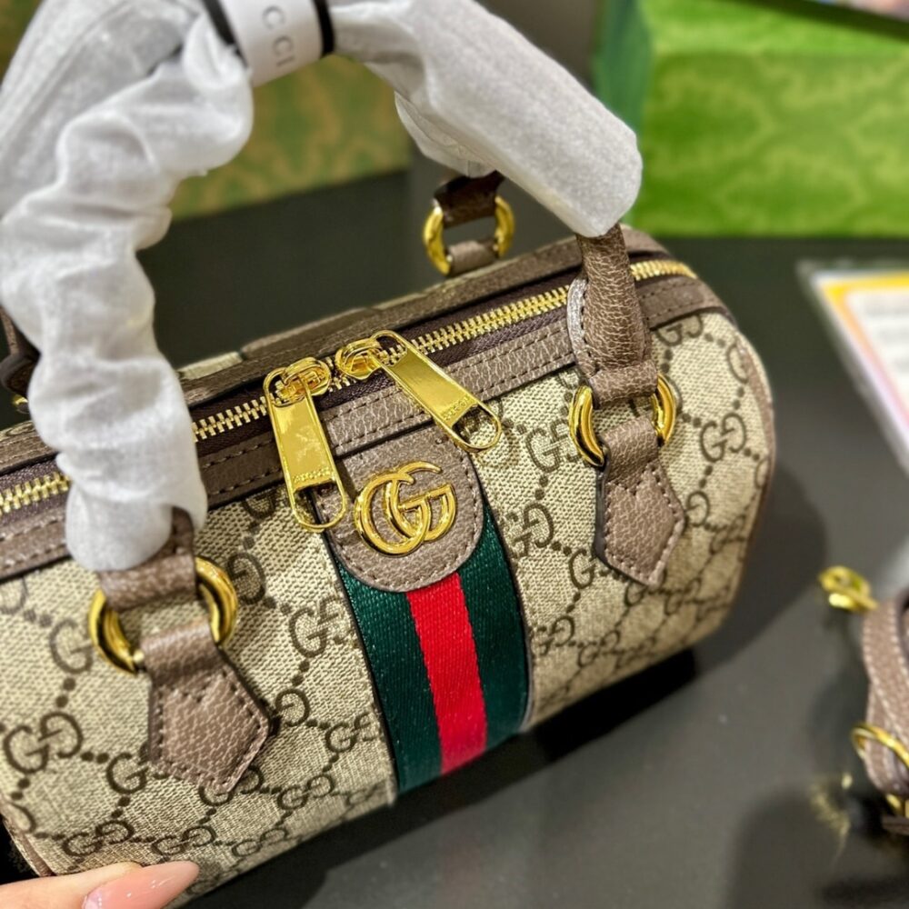GUCCI OPHIDIA SMALL BOSTON BAG GG MONOGRAM BEIGE AND DARK BROWN 22CM 772053 96IWG 8745 - Image 8