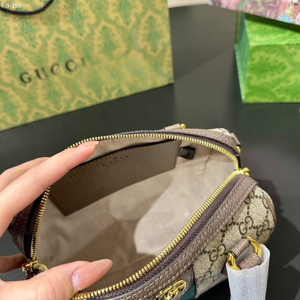 GUCCI OPHIDIA SMALL BOSTON BAG GG MONOGRAM BEIGE AND DARK BROWN 22CM 772053 96IWG 8745 - Image 9
