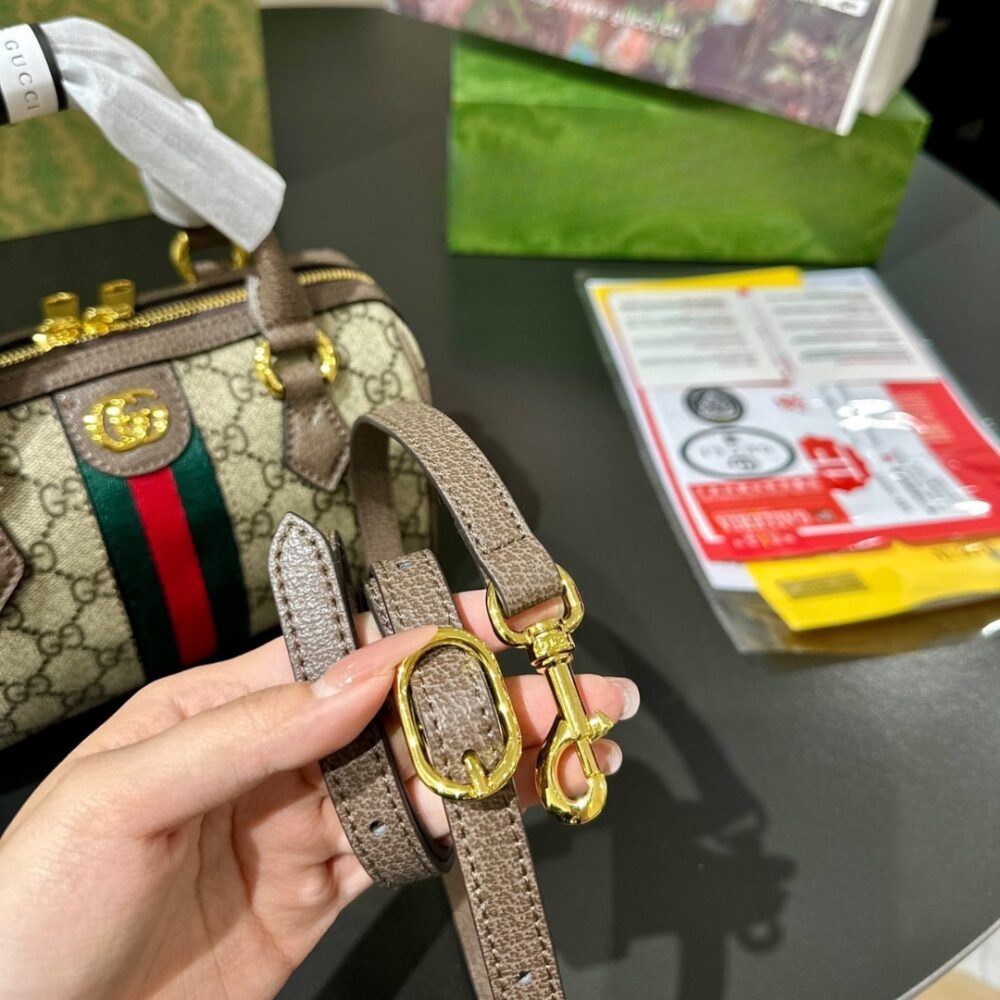 GUCCI OPHIDIA SMALL BOSTON BAG GG MONOGRAM BEIGE AND DARK BROWN 22CM 772053 96IWG 8745 - Image 5