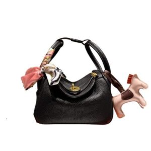 HERMES LINDY BAG WITH SCARF HANDLE AND HORSE CHARM BLACK 20CM