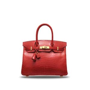 HERMES A SHINY SANGUINE POROSUS CROCODILE BIRKIN 30 WITH GOLD HARDWARE RED 30CM