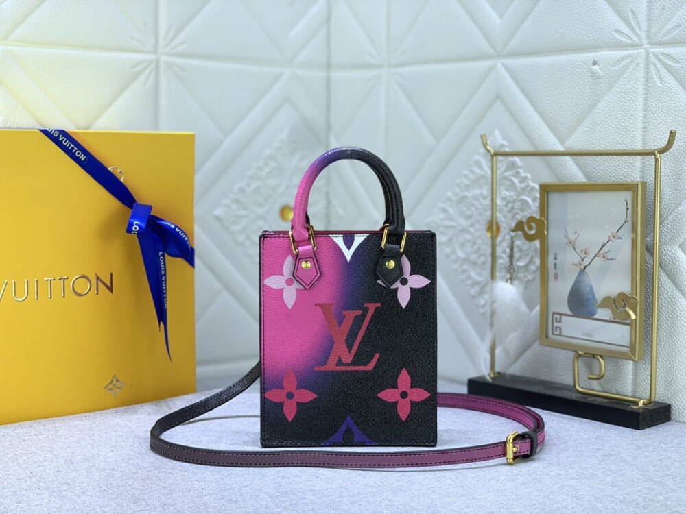 LOUIS VUITTON PETIT SAC PLAT MONOGRAM BLACK AND PINK 17CM - Image 9