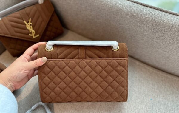 SAINT LAURENT ENVELOPE MEDIUM MATELASSÉ SUEDE SHOULDER BAG BROWN 24CM - Image 8