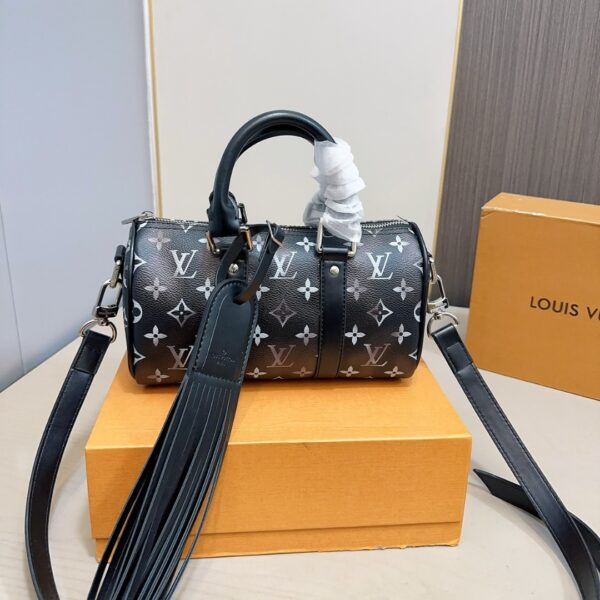 LOUIS VUITTON KEEPALL BANDOULIÈRE 25 BAG MONOGRAM BRUSHED COWHIDE BLACK 25CM M11595 - Image 9