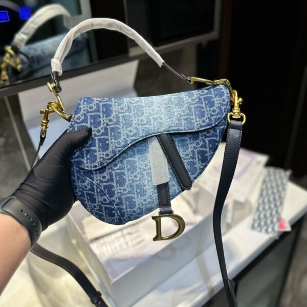 DIOR SADDLE BAG WITH STRAP OBLIQUE JACQUARD BLUE DENIM 25CM M0455CDCE M49E - Image 3