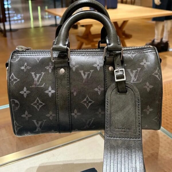 LOUIS VUITTON KEEPALL BANDOULIÈRE 25 BAG MONOGRAM BRUSHED COWHIDE BLACK 25CM M11595 - Image 10