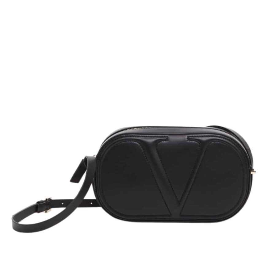 VALENTINO VLOGO WALK LEATHER CROSSBODY BAG BLACK 25CM