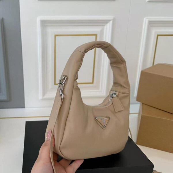 PRADA SOFT PADDED NAPPA LEATHER BAG BEIGE 21CM - Image 6