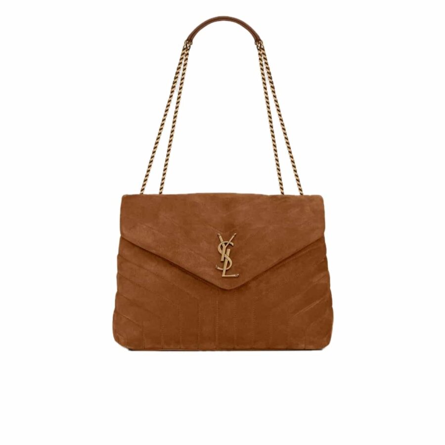 SAINT LAURENT CINNAMON LOULOU LARGE CHAIN BAG IN SUEDE BROWN 31CM