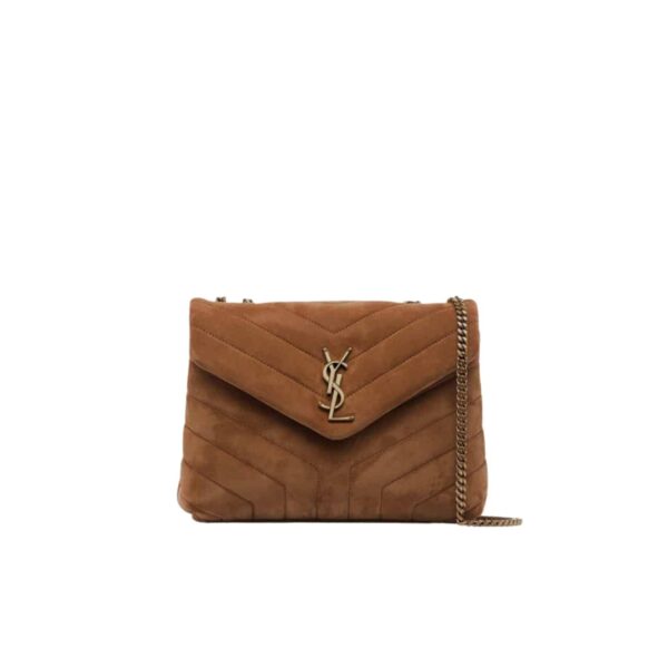 SAINT LAURENT CINNAMON LOULOU MEDIUM CHAIN BAG IN SUEDE BROWN 23CM