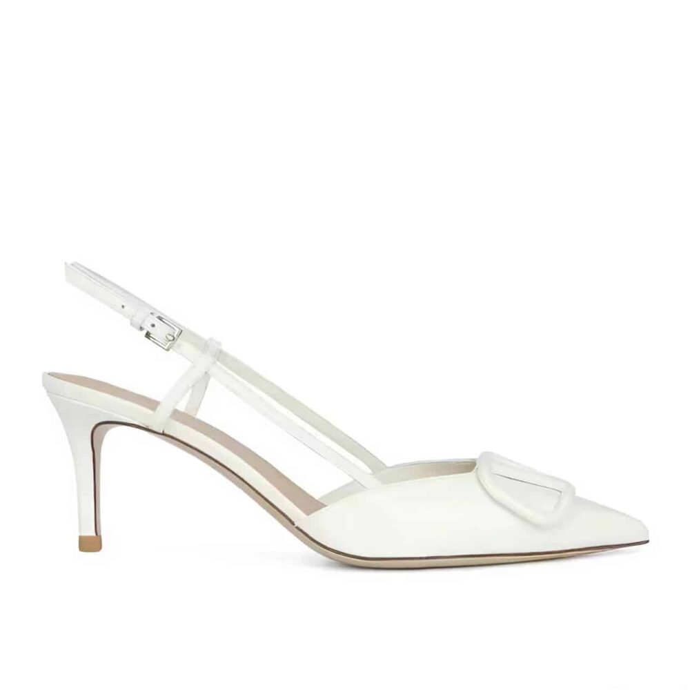 VALENTINO VLOGO SIGNATURE PATENT LEATHER SLINGBACK PUMP WHITE