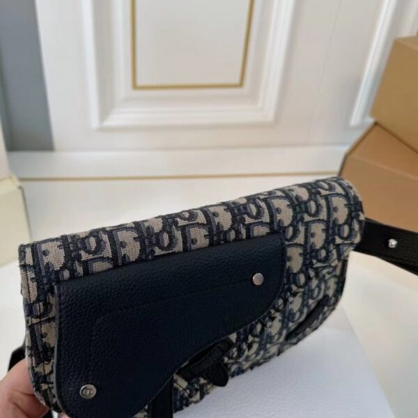 DIOR OBLIQUE CANVAS AND LEATHER SADDLE POUCH BAG BLACK 23CM - Image 5