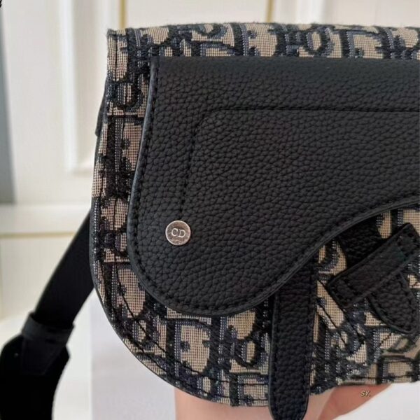DIOR OBLIQUE CANVAS AND LEATHER SADDLE POUCH BAG BLACK 23CM - Image 4