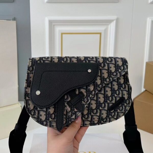 DIOR OBLIQUE CANVAS AND LEATHER SADDLE POUCH BAG BLACK 23CM - Image 3