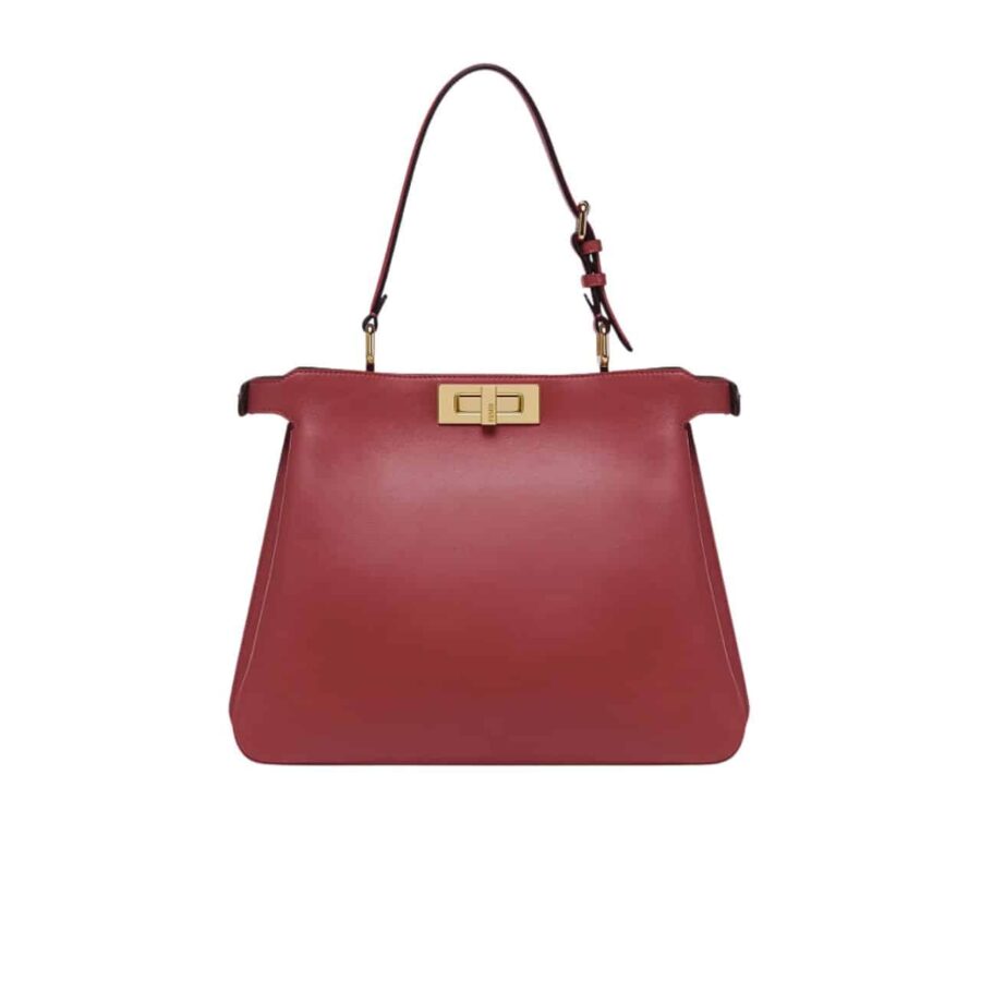 FENDI PEEKABOO SOFT MEDIUM LEATHER BAG RED 33CM