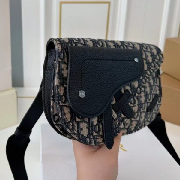 DIOR OBLIQUE CANVAS AND LEATHER SADDLE POUCH BAG BLACK 23CM - Image 6