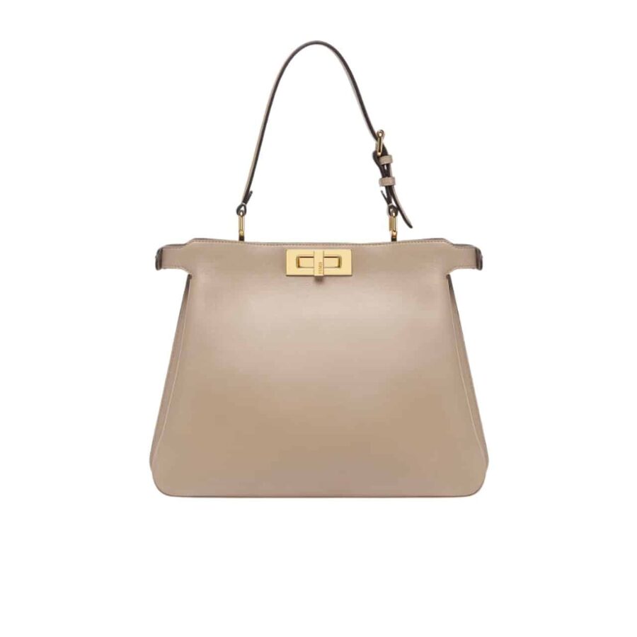 FENDI PEEKABOO SOFT MEDIUM LEATHER BAG DOVE GREY 33CM