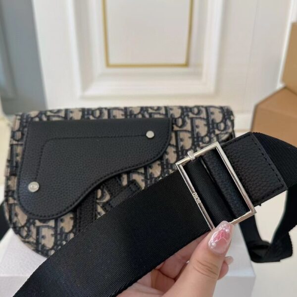 DIOR OBLIQUE CANVAS AND LEATHER SADDLE POUCH BAG BLACK 23CM - Image 8