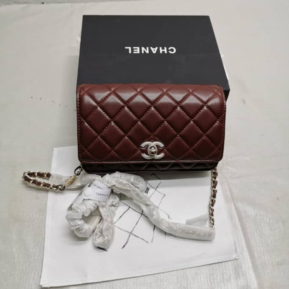 CHANEL WALLET ON CHAIN WITH DIAMOND BURGUNDY 20CM AP4299 B18216 NZV44 - Image 4