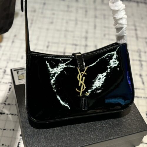 Alternative view of Saint Laurent Le 5 A 7 Patent Hobo Bag In Shiny Leather Black 25Cm