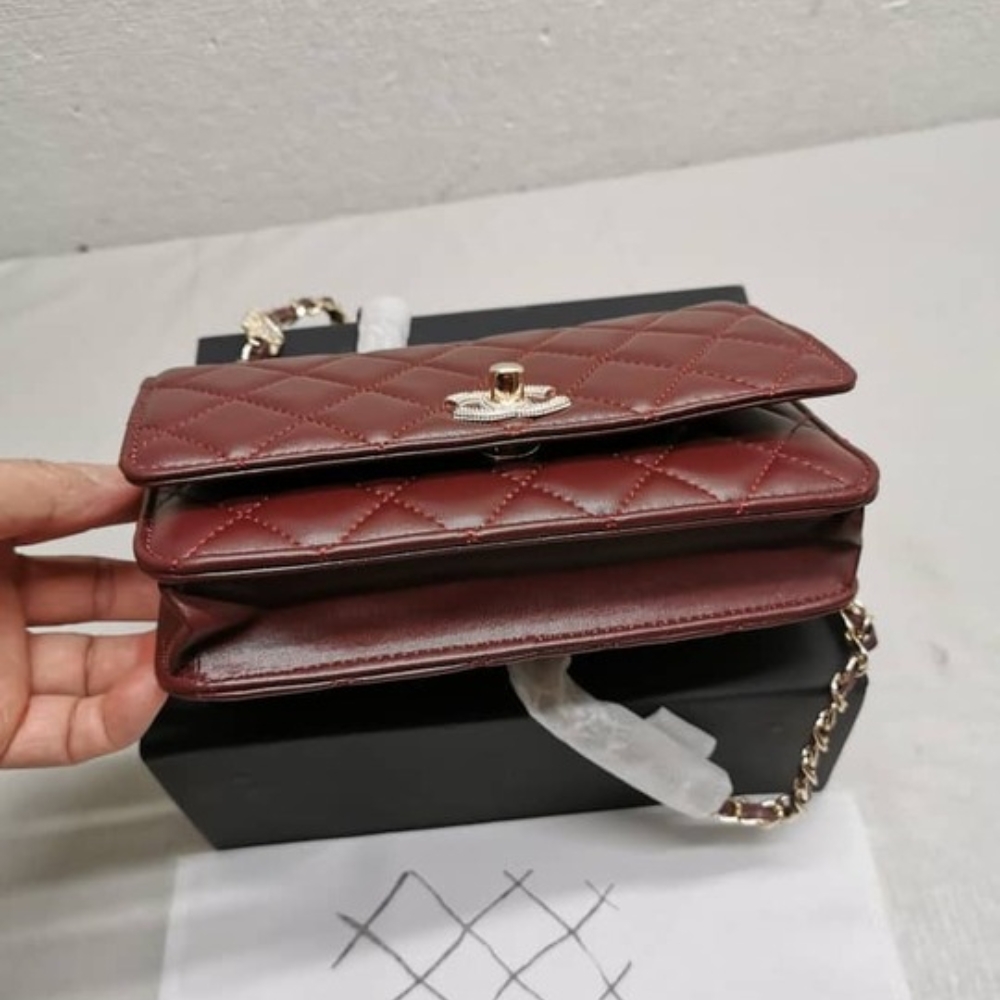 CHANEL WALLET ON CHAIN WITH DIAMOND BURGUNDY 20CM AP4299 B18216 NZV44 - Image 3